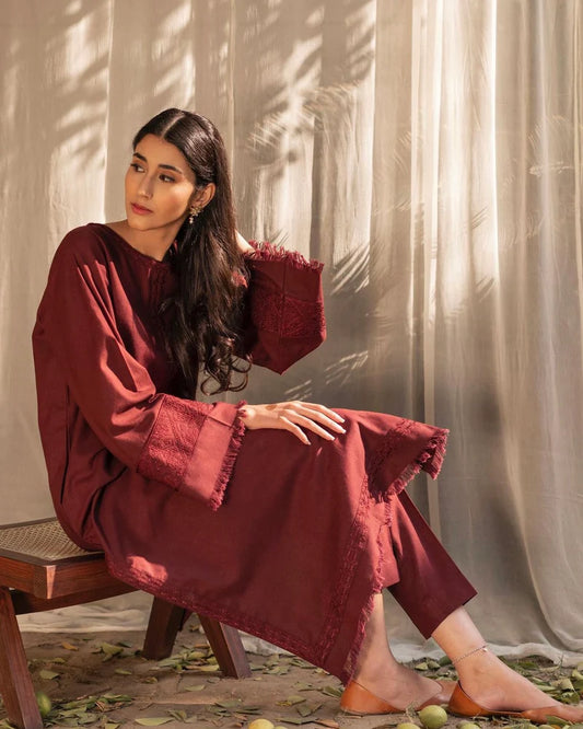 Deep Maroon – 2-Piece Khaddar Suit