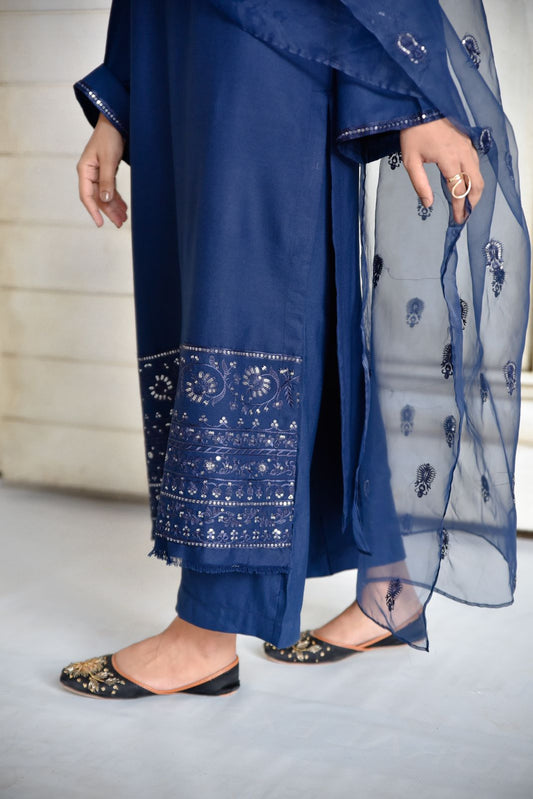 Azure Blue Full Sleeves | 3-Piece Stitched Suit